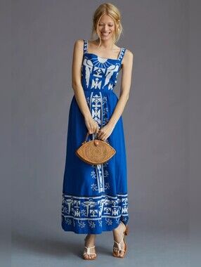 farm rio blue tile dream sleeveless maxi dress Blue Tile Dream Sleeveless Maxi Dress FARM Rio